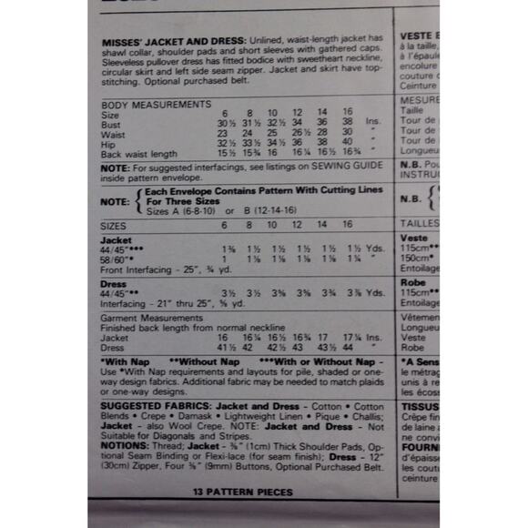 McCalls Sewing pattern2323 Women's Dress and bolero jacket Sz 12 - Picture 6 of 6